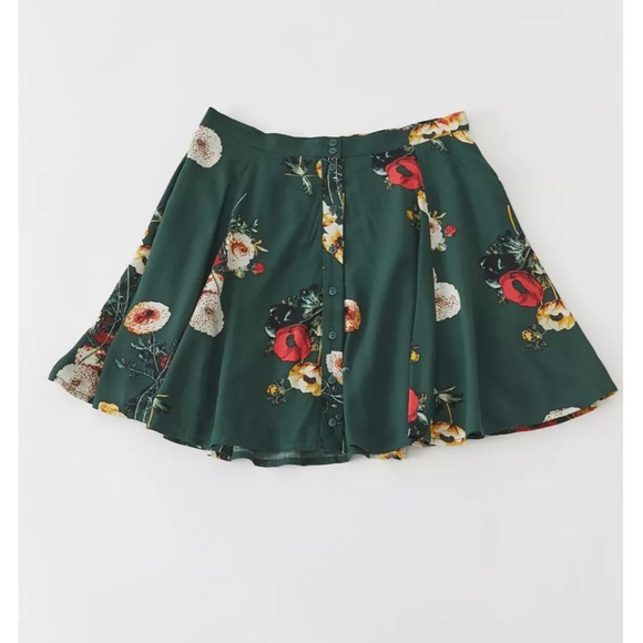 Green Floral Urban Outfitters Button Mini Skirt - Picture 1 of 4